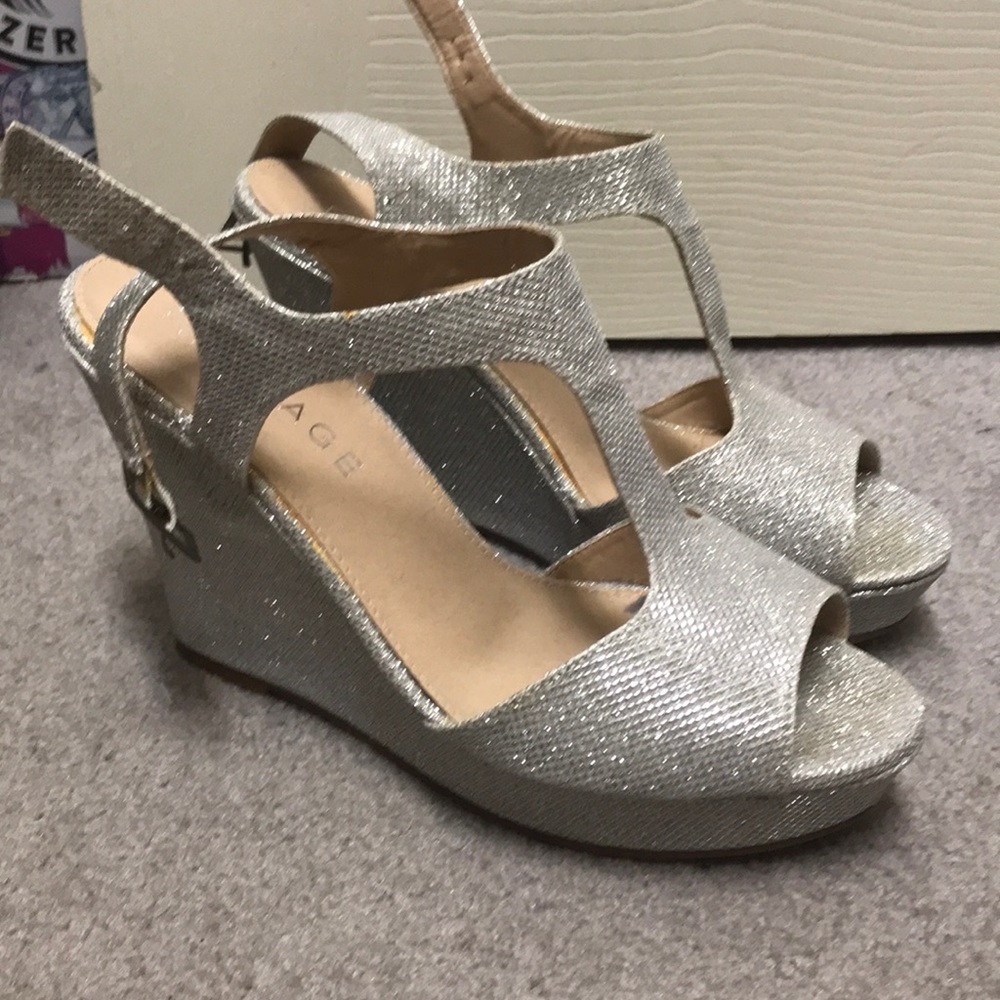 Silver sparkle wedges, worn once